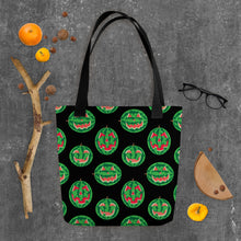 Load image into Gallery viewer, Summer Pumpkins on Black Tote bag