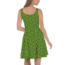 Load image into Gallery viewer, Playful Black Cats Skater Dress Green