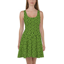 Load image into Gallery viewer, Playful Black Cats Skater Dress Green
