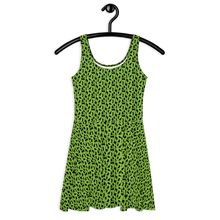 Load image into Gallery viewer, Playful Black Cats Skater Dress Green
