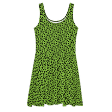 Load image into Gallery viewer, Playful Black Cats Skater Dress Green