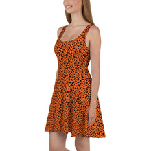 Load image into Gallery viewer, Playful Black Cats Skater Dress Orange