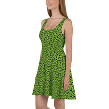 Load image into Gallery viewer, Playful Black Cats Skater Dress Green