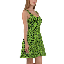 Load image into Gallery viewer, Playful Black Cats Skater Dress Green