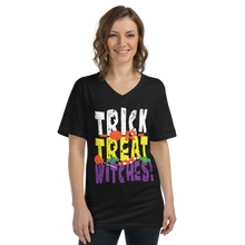 Load image into Gallery viewer, Trick or Treat Witches! Short Sleeve V-Neck T-Shirt