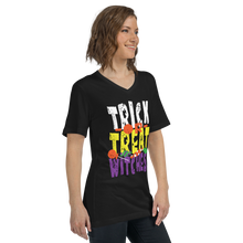 Load image into Gallery viewer, Trick or Treat Witches! Short Sleeve V-Neck T-Shirt