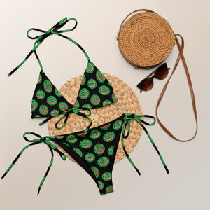 Summer Pumpkins on Black Recycled String Bikini