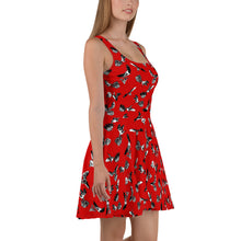 Load image into Gallery viewer, Bats &amp; Flowers Skater Dress Red

