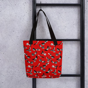 Bats & Flowers Tote Bag Red