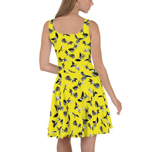 Bats & Flowers Skater Dress Yellow