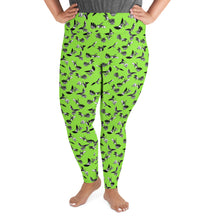 Load image into Gallery viewer, Plus Size Bats &amp; Flowers Leggings Lime Green
