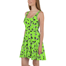 Load image into Gallery viewer, Bats &amp; Flowers Skater Dress Green
