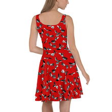 Load image into Gallery viewer, Bats &amp; Flowers Skater Dress Red
