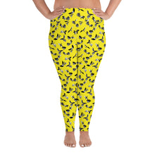 Load image into Gallery viewer, Plus Size Bats &amp; Flowers Leggings Yellow
