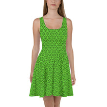 Load image into Gallery viewer, Triskele Skater Dress Lime Green &amp; Black
