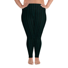 Load image into Gallery viewer, Thorn Stripe Plus Size Leggings in Black &amp; Teal
