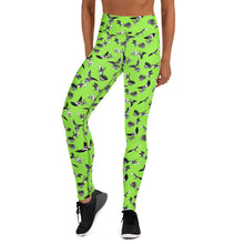 Load image into Gallery viewer, Bats &amp; Flowers Yoga Leggings  Lime Green
