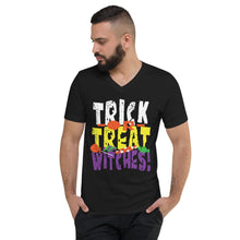 Load image into Gallery viewer, Trick or Treat Witches! Short Sleeve V-Neck T-Shirt
