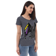 Load image into Gallery viewer, Pride Bat - NonBinary Pride Recycled V-Neck T-Shirt
